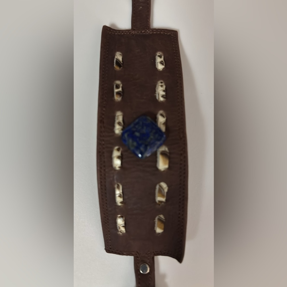 New Hand Crafted Brown Leather Bracelet with Blue Stone - Picture 4 of 4